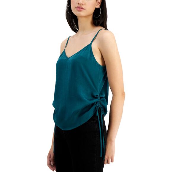 Juniors Kingston Grey Satin Side-Ruched Tank Top Large Satin Green NWT - Picture 1 of 1